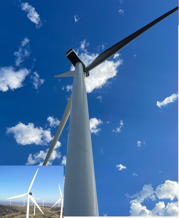 Wind turbine tower viewed from below
